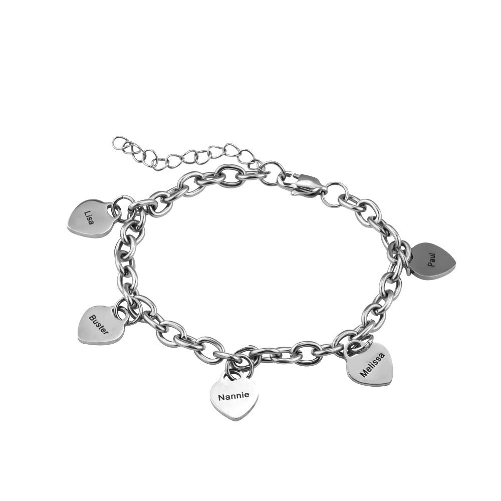 Custom Engraved Heart Charm Bracelet
