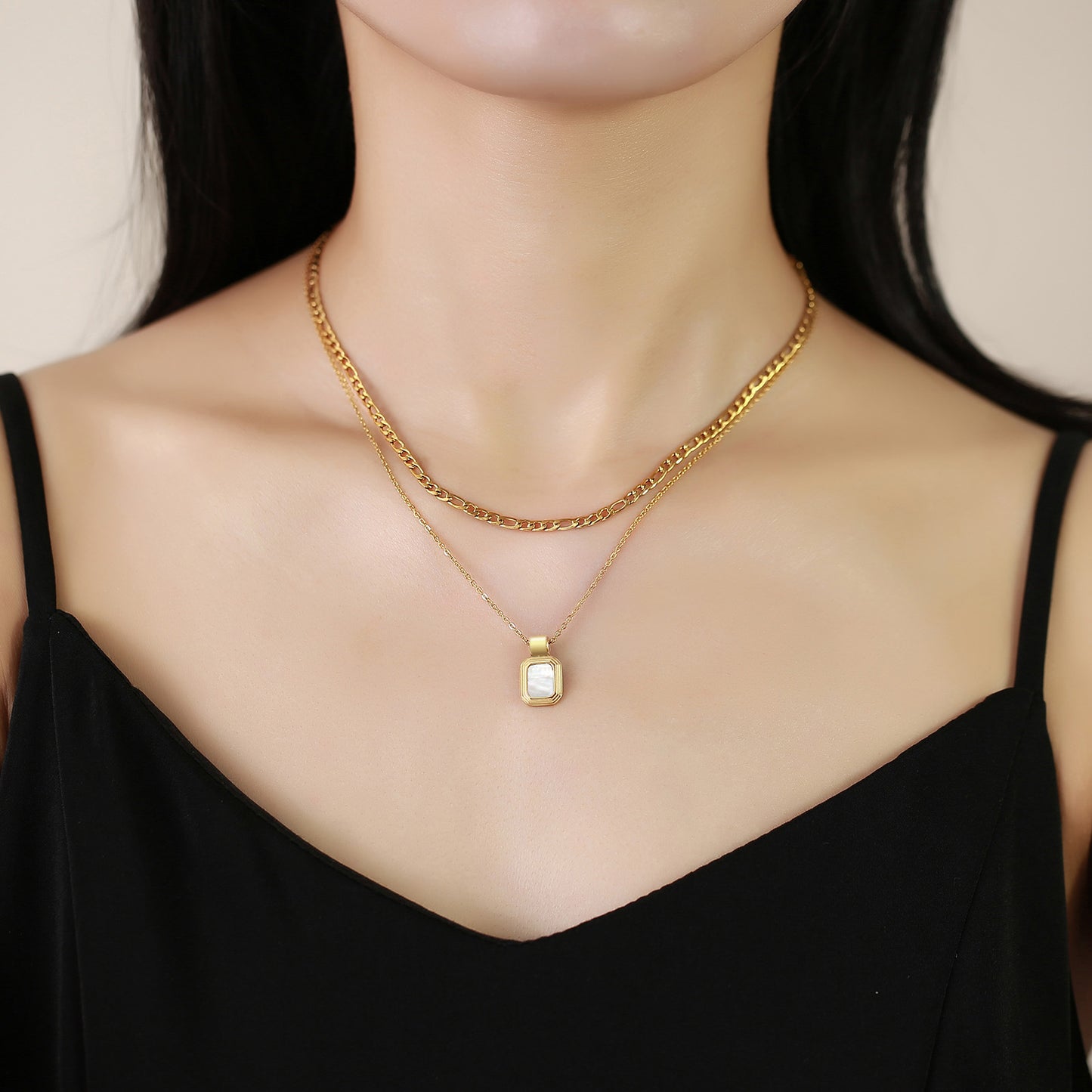 Double Layer Square Pendant Necklace