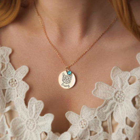 Personalized Pet Portrait  Birthstone Name Necklace - silver Style View | Neckdove