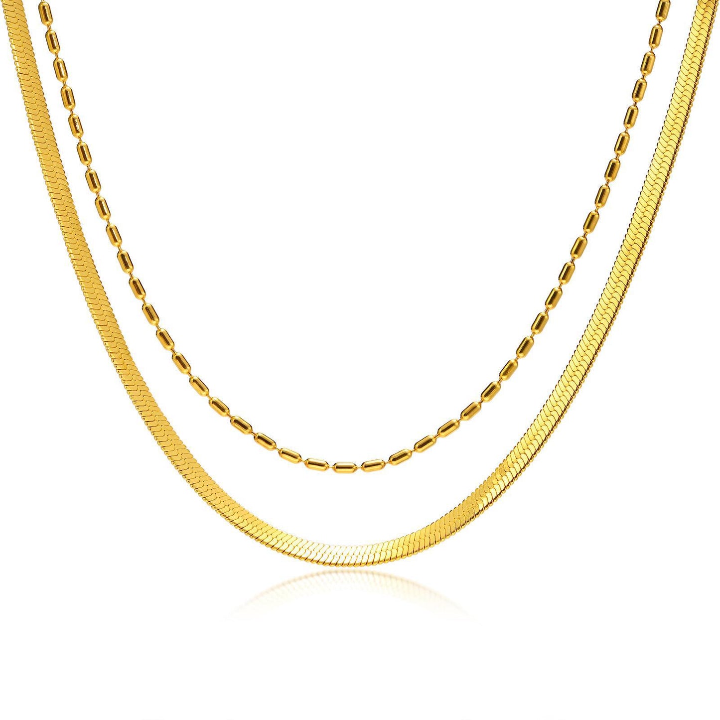 Double Layer Herringbone & Rice Bead Necklace