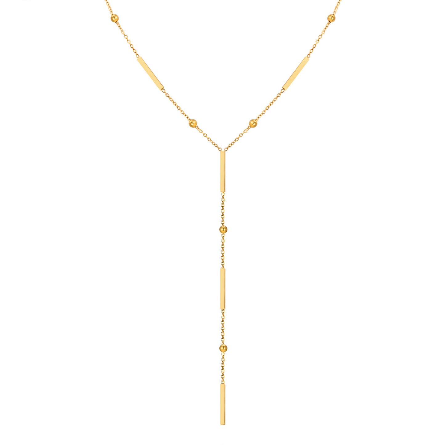 Dainty 18K Gold Lariat Necklace - Stainless Steel Y-Tassel Chain，Hypoallergenic & Waterproof