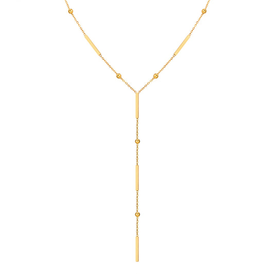 Dainty 18K Gold Lariat Necklace - Stainless Steel Y-Tassel Chain，Hypoallergenic & Waterproof