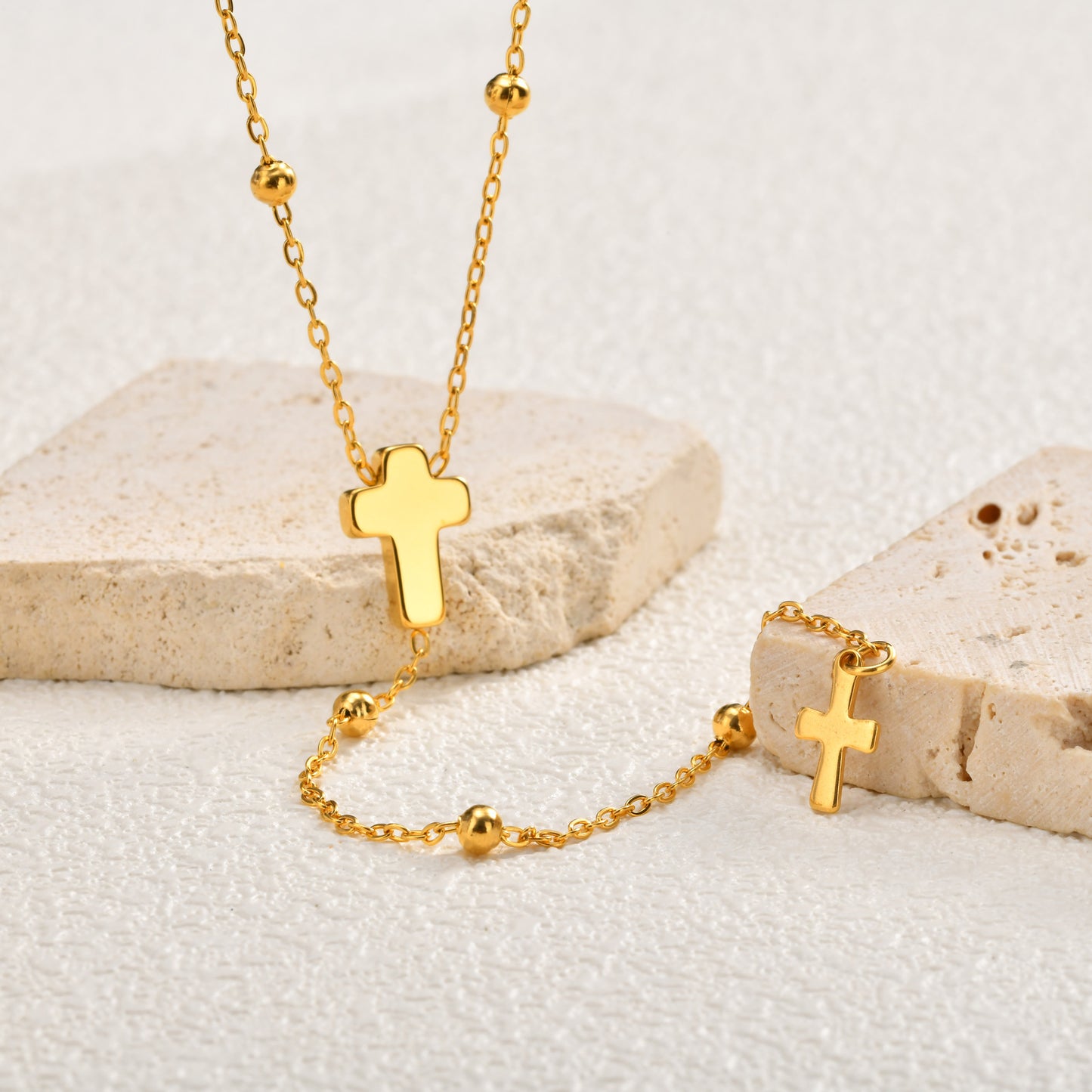 Cross Y Necklace Stainless Steel Beaded Lariat Chain for Women