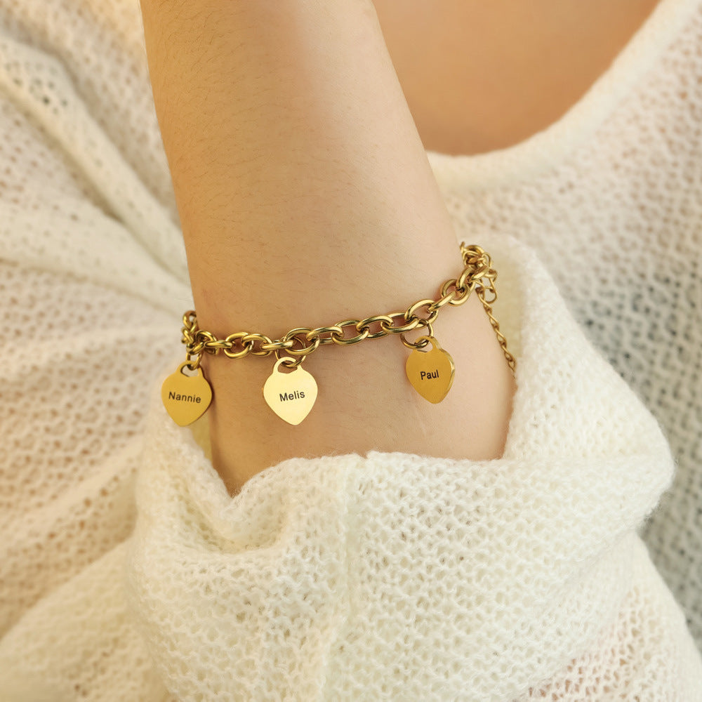 Custom Engraved Heart Charm Bracelet