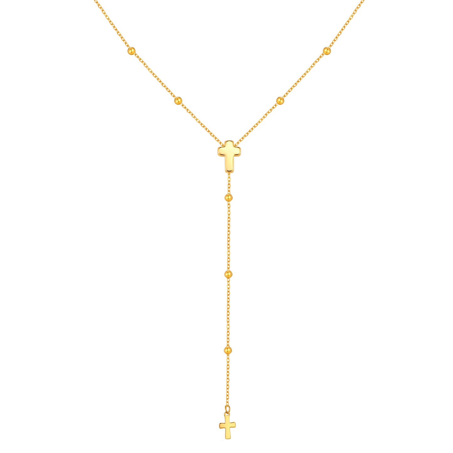 Cross Y Necklace Stainless Steel Beaded Lariat Chain for Women