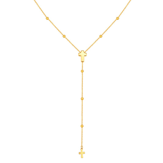 Cross Y Necklace Stainless Steel Beaded Lariat Chain for Women