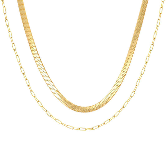 Double Layer Herringbone & Paperclip Necklace - Titanium Steel Stackable Choker for Women, Waterproof Minimalist Jewelry