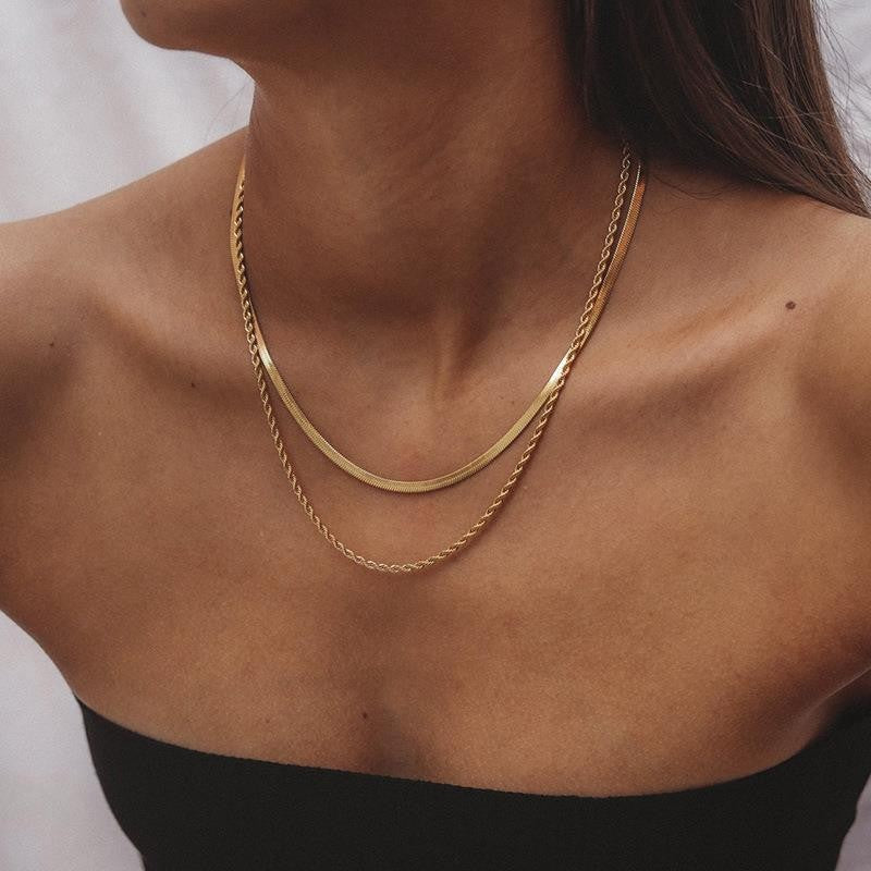 Double Layer Herringbone Choker | Tarnish-Free Titanium Steel Chain
