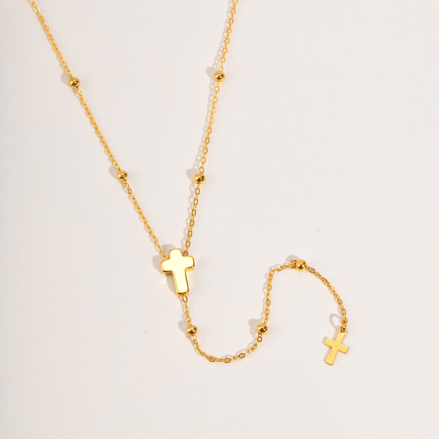 Cross Y Necklace Stainless Steel Beaded Lariat Chain for Women