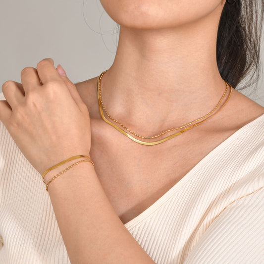 Double Layer Herringbone & Rice Bead Necklace