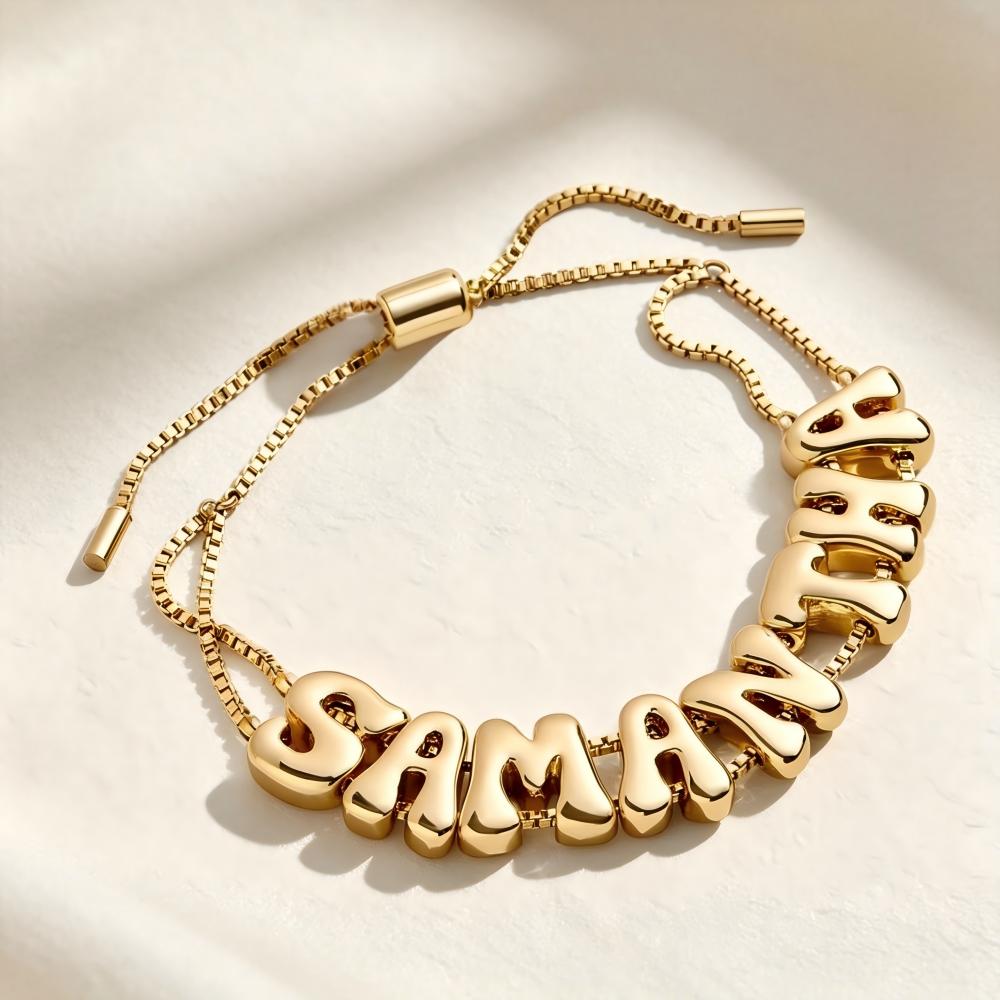 Bubble Letter Name Bracelet