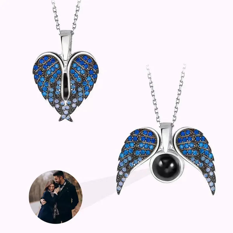 Angel Wings Photo Projection Necklace – Personalized Zircon Pendant