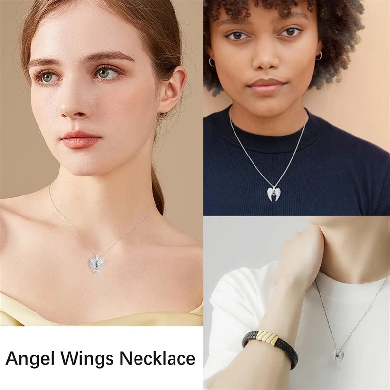 Angel Wings Photo Projection Necklace – Personalized Zircon Pendant