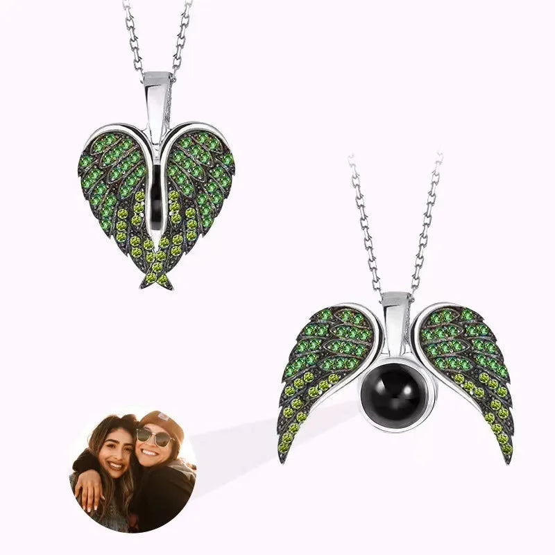 Angel Wings Photo Projection Necklace – Personalized Zircon Pendant