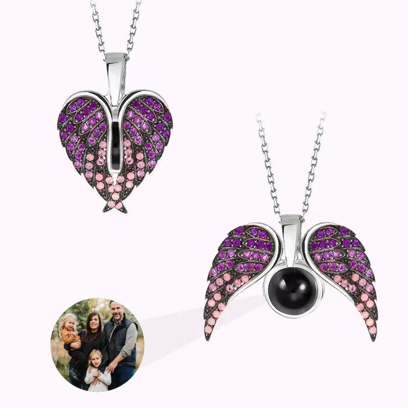 Angel Wings Photo Projection Necklace – Personalized Zircon Pendant