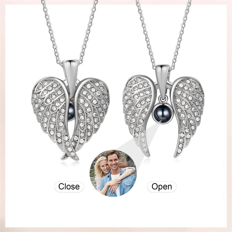 Angel Wings Photo Projection Necklace – Personalized Zircon Pendant