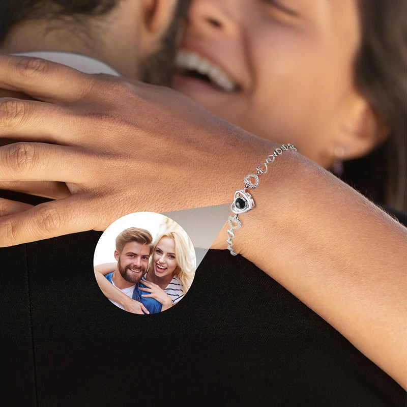 Custom Photo Projection Heart Beaded Bracelet