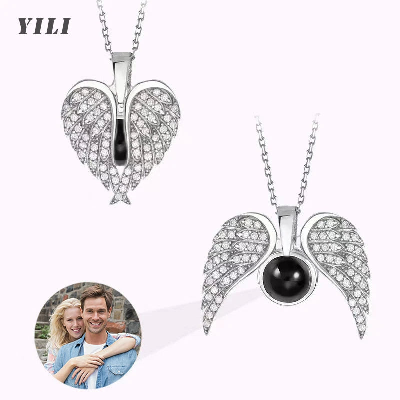 Angel Wings Photo Projection Necklace – Personalized Zircon Pendant