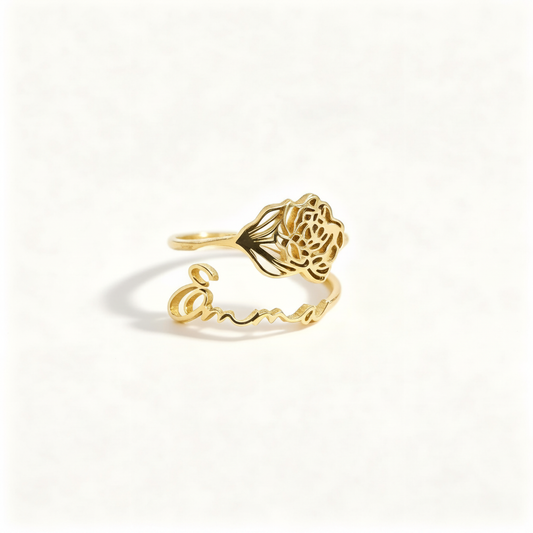 Birth Flower Name Ring white background product photo