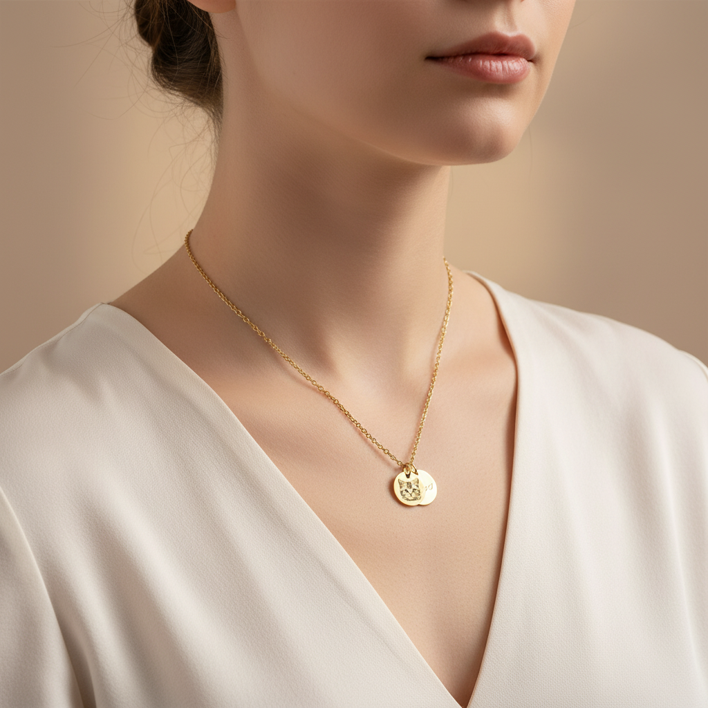 Cat Portrait Coin Necklace Lifestyle Wear