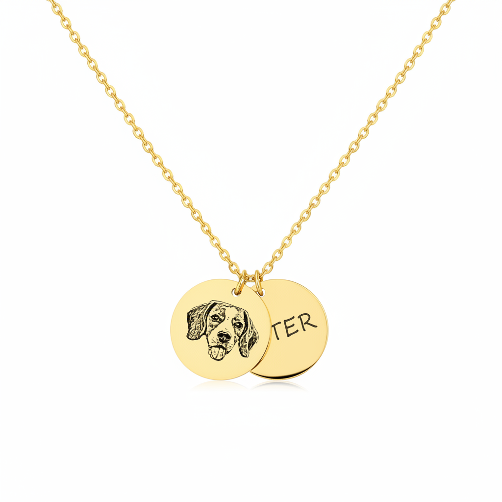 Dog Portrait Coin Necklace White Background