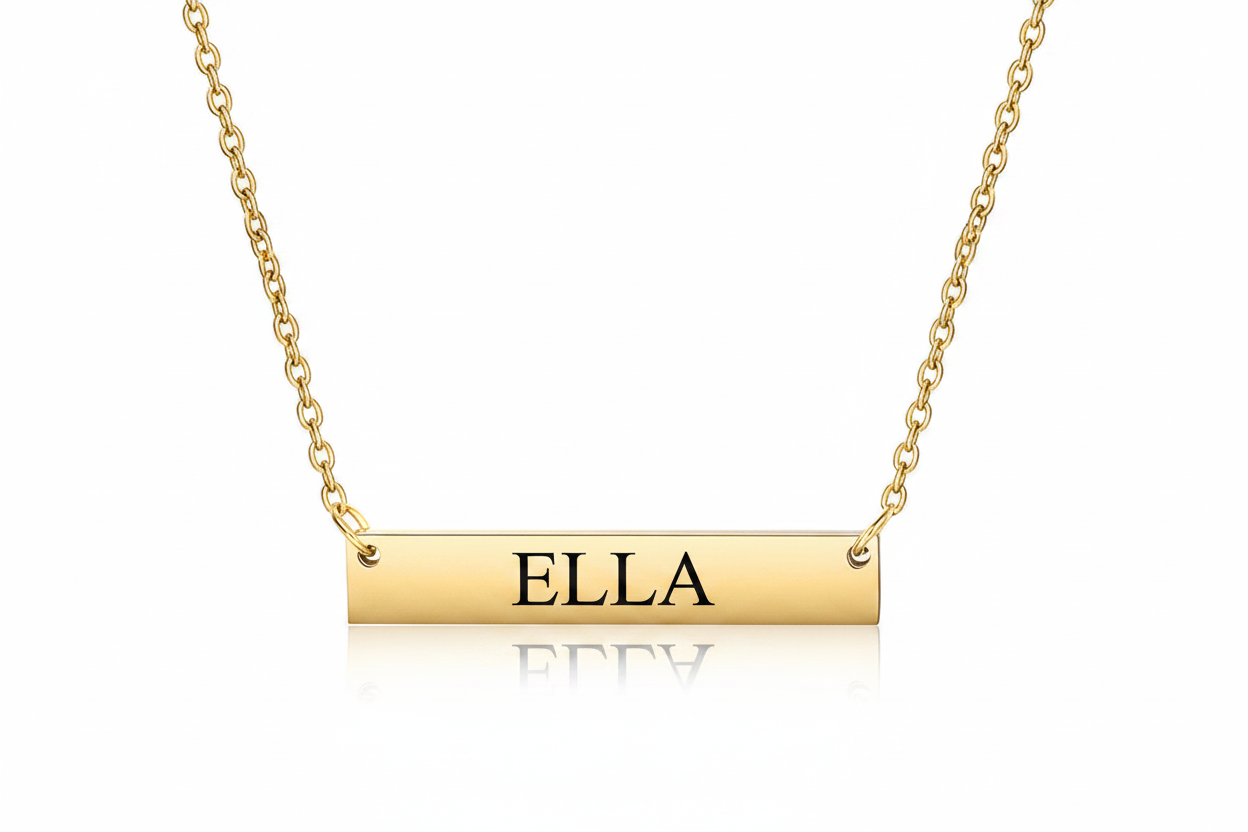 Gold Bar Necklace with ELLA Engraving