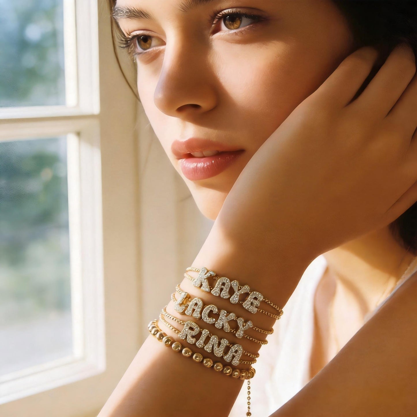 Crystal Bubble Letter Name Bracelet
