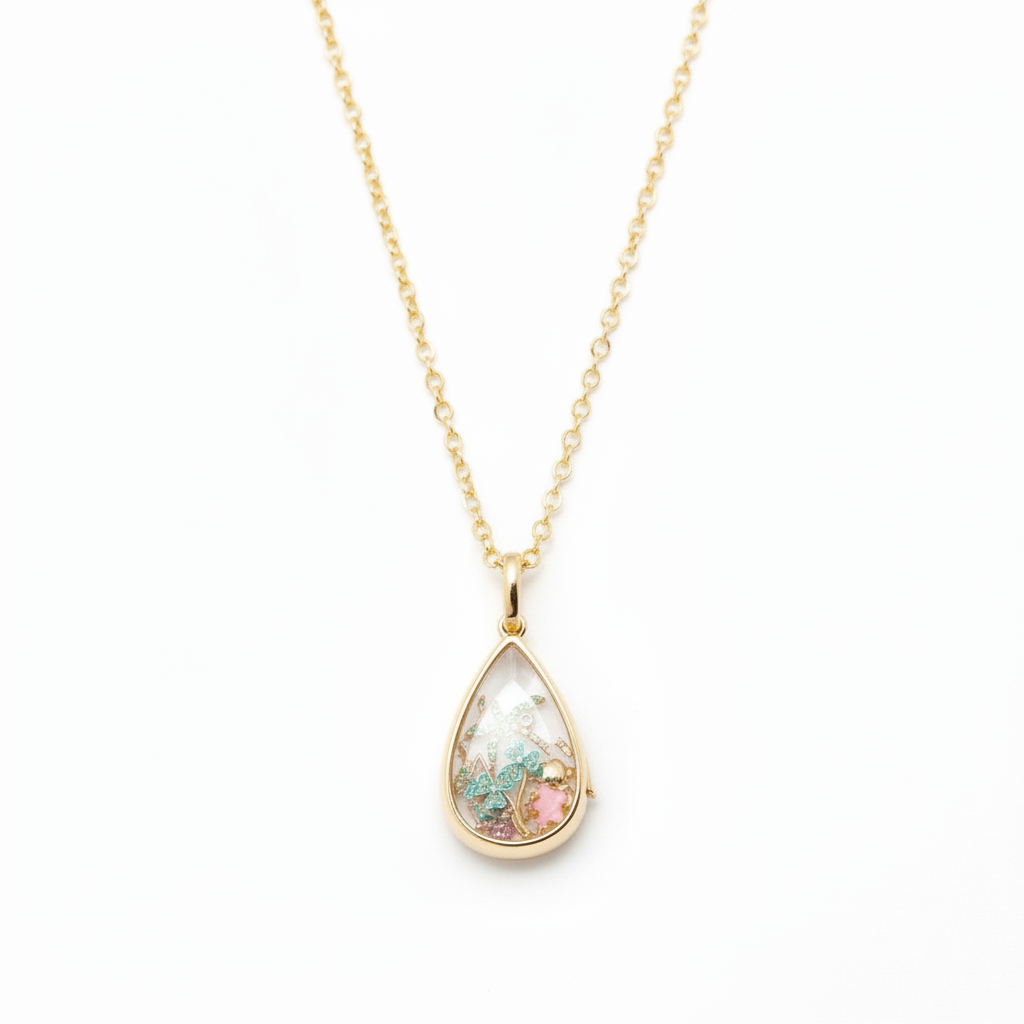 Ocean Heart Teardrop Locket Necklace full centered