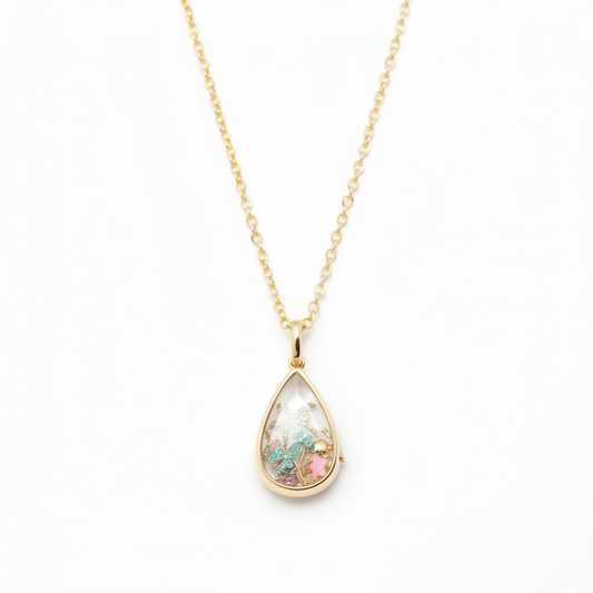 Ocean Heart Teardrop Locket Necklace full centered